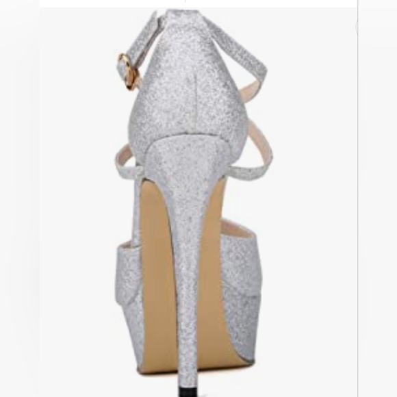 Silver Sparked Peep Toe Platform Stiletto Sandals - Size 9 ZRiey - Picture 2 of 6